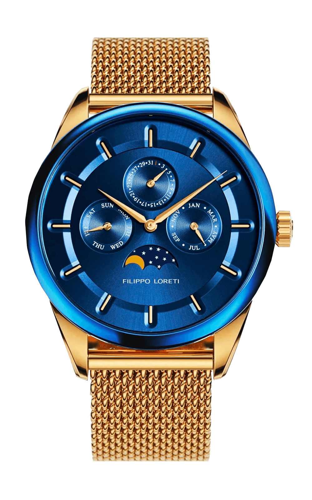 Venice Moonphase Blue Gold Mesh