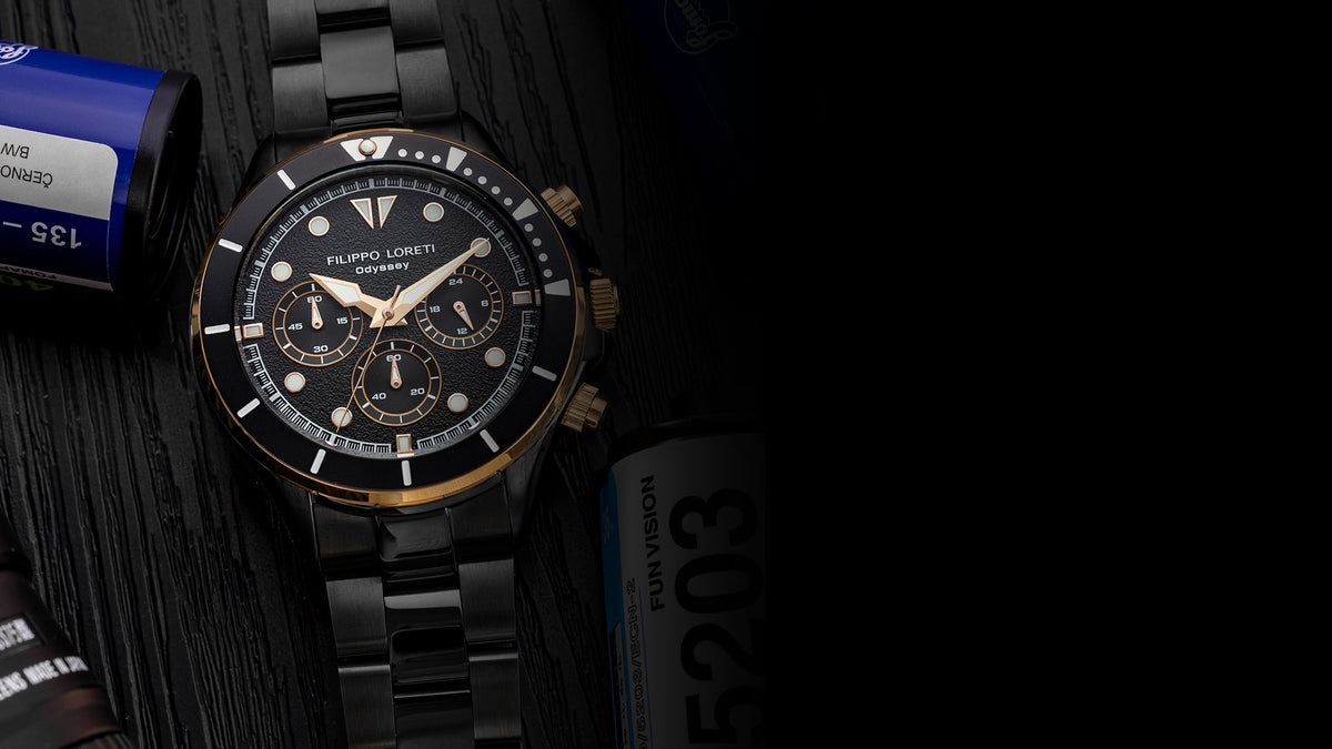Odyssey Rose Gold Regatta Chrono Black Bracelet | Filippo Loreti Watch