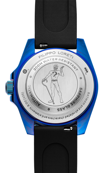Close-up of The Riddler engraved caseback