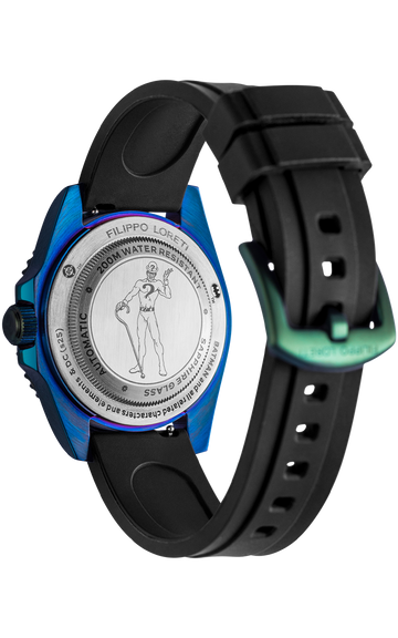 The Riddler watch caseback and black silicone strap