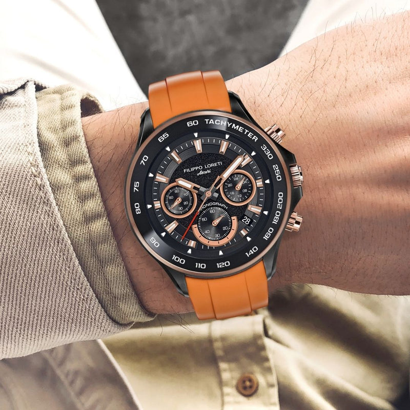Ascari Monza Black Rose Gold Tiger Rubber