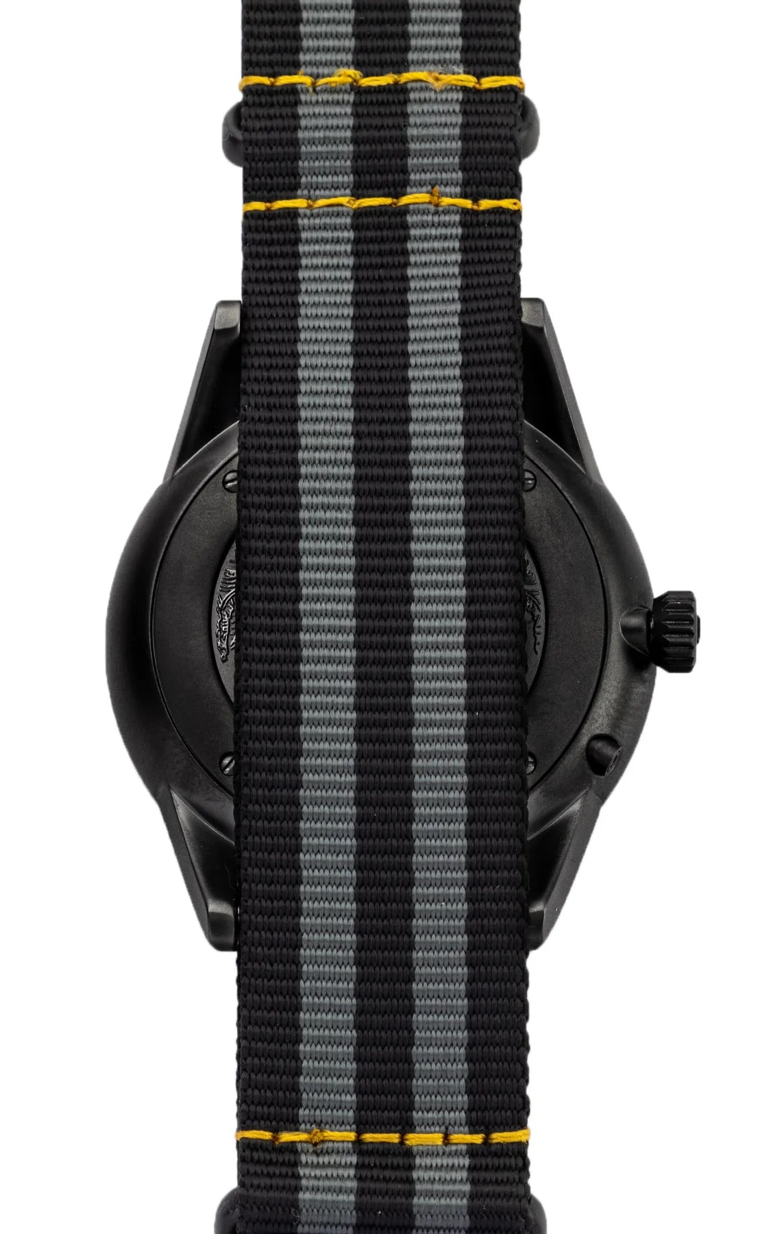 Fase Lunare NightRay back view of the black striped NATO strap