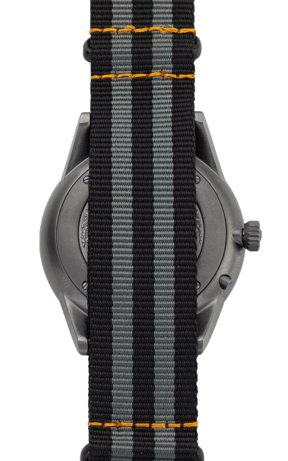 Fase Lunare Eclipse back view of the grey striped NATO strap