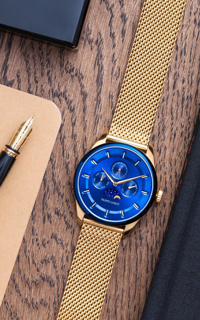 Venice Moonphase Blue Gold Mesh - Filippo Loreti