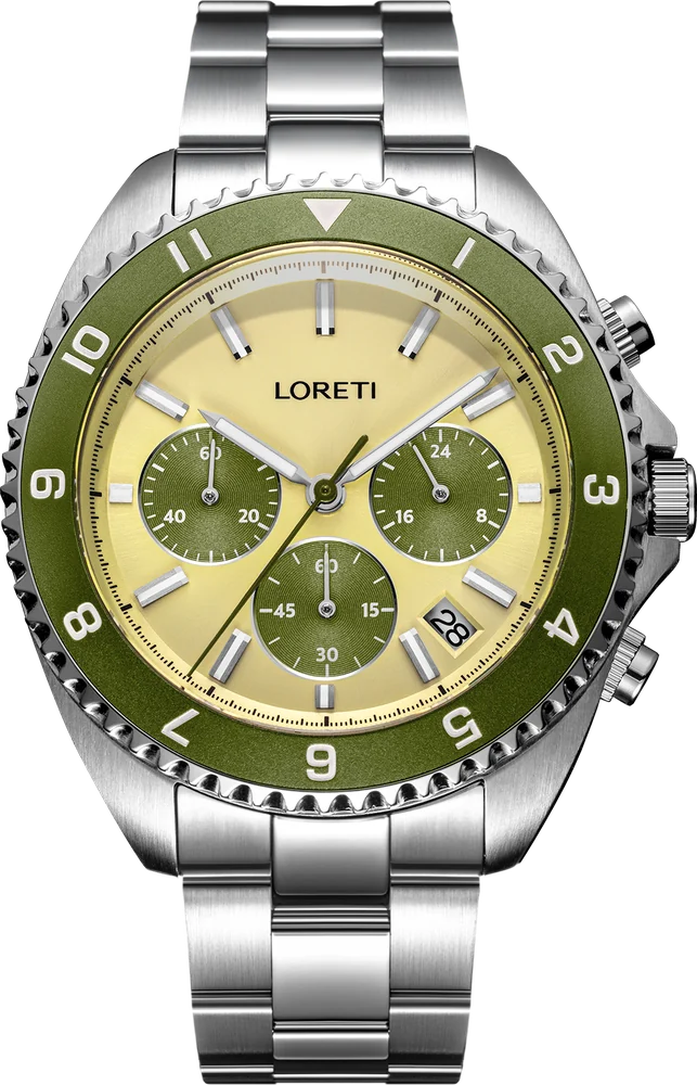 Ascari Florence with olive bezel and champagne sunray dial