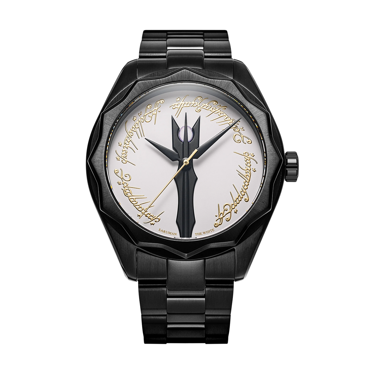 Saruman automatic watch with a white staff dial and black rubber strap