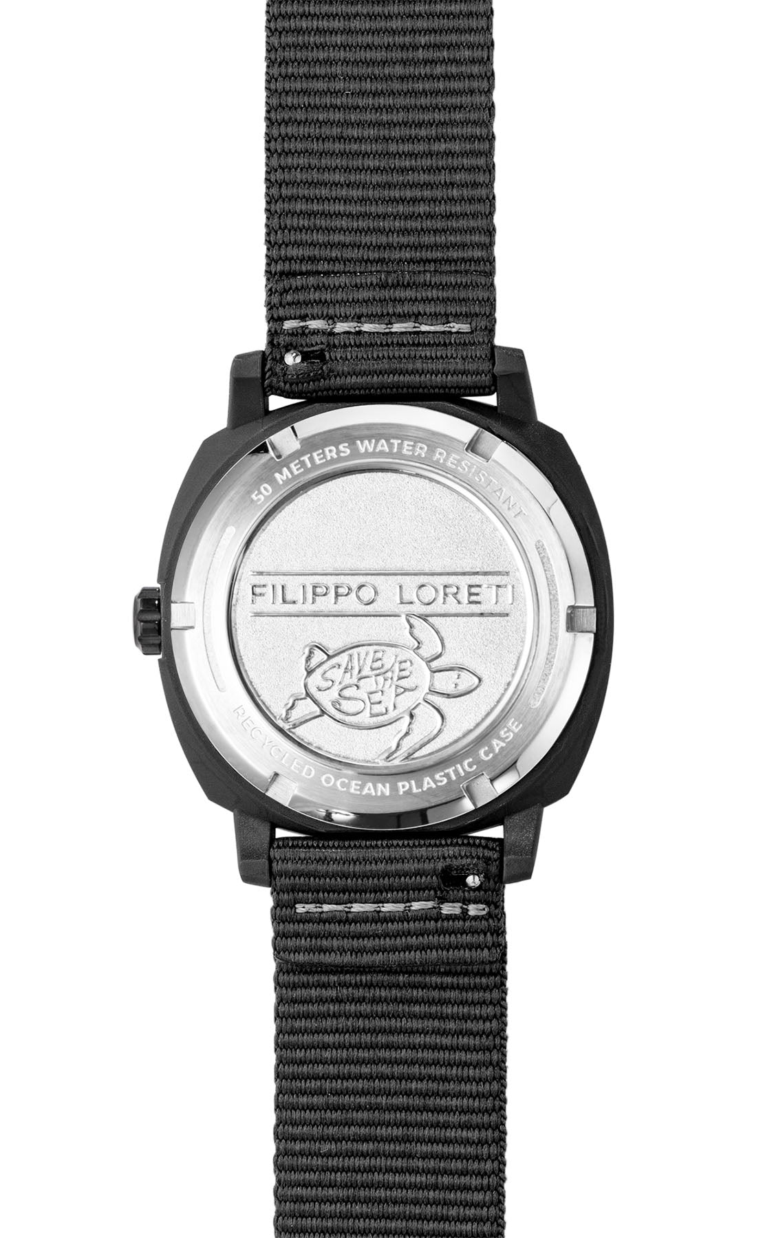 Ocean Timer Black caseback and nylon strap