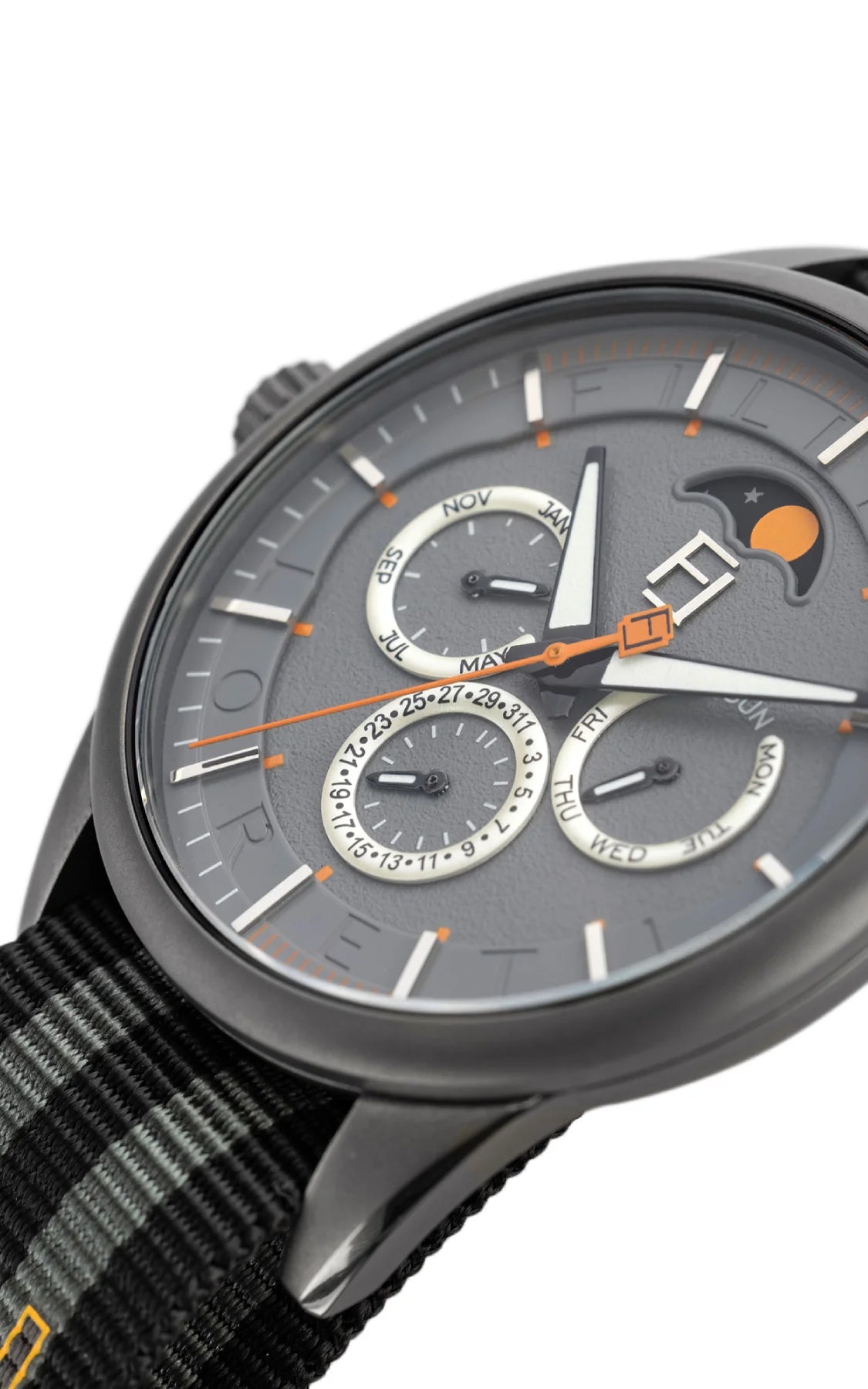 Close angled view of the Fase Lunare Eclipse moonphase dial