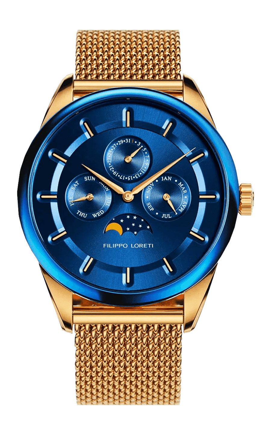 Venice Moonphase Blue Gold Mesh