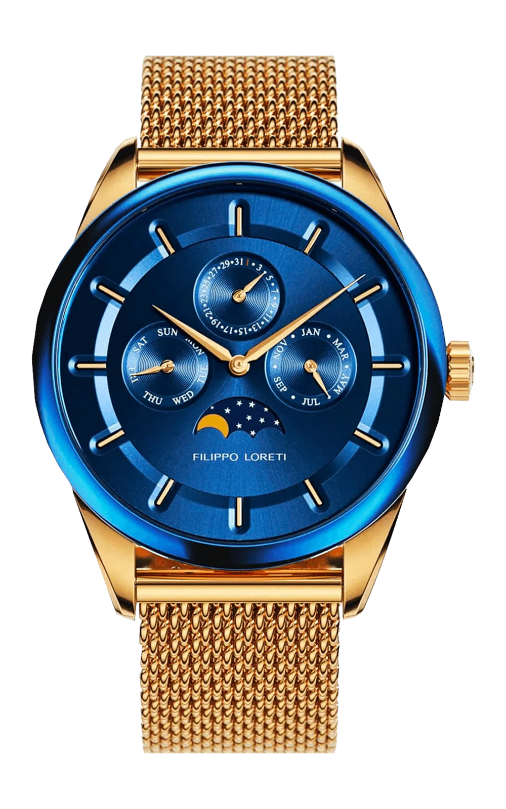 Venice Moonphase Blue Gold Mesh