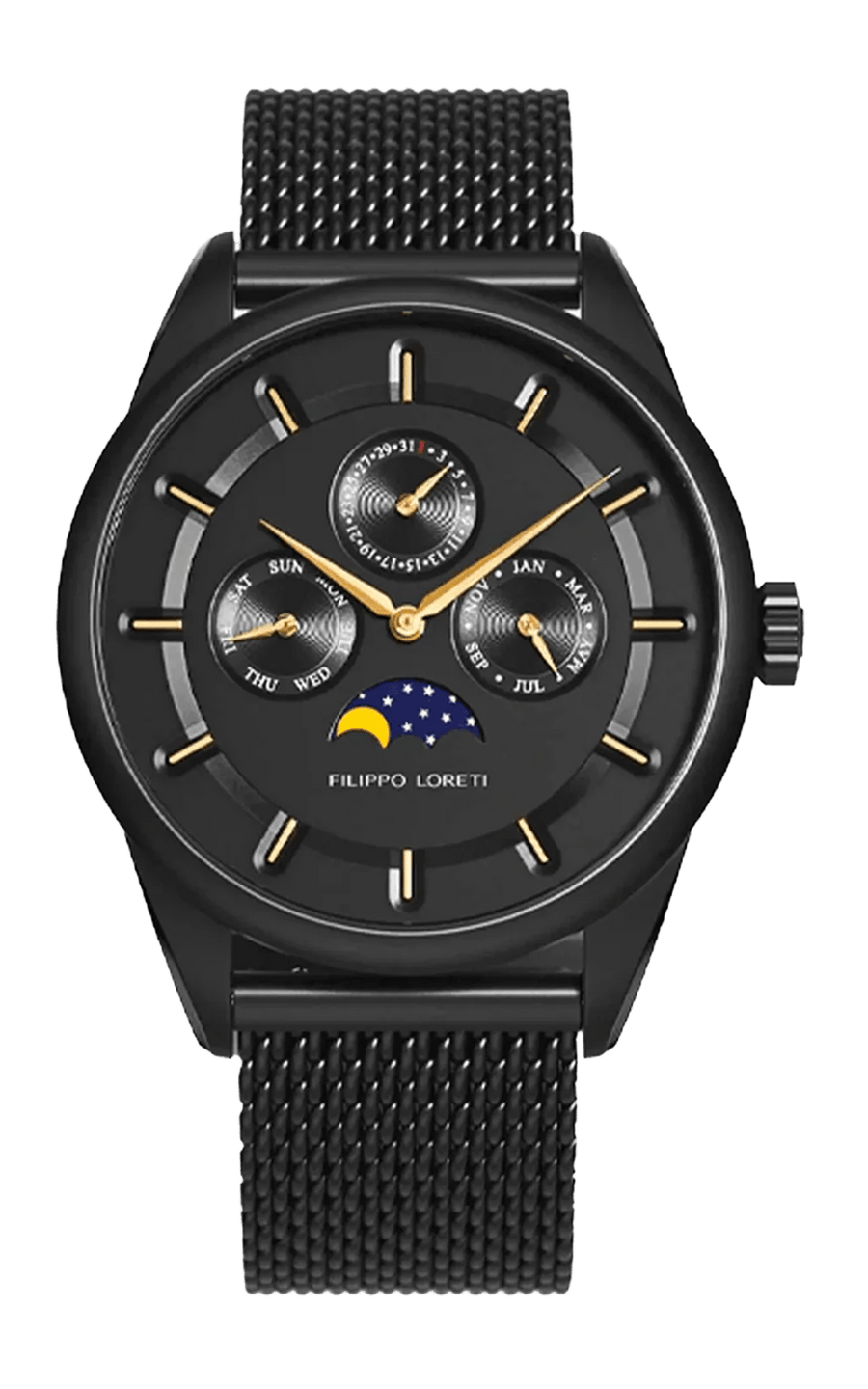 Venice Moonphase Black Gold Mesh